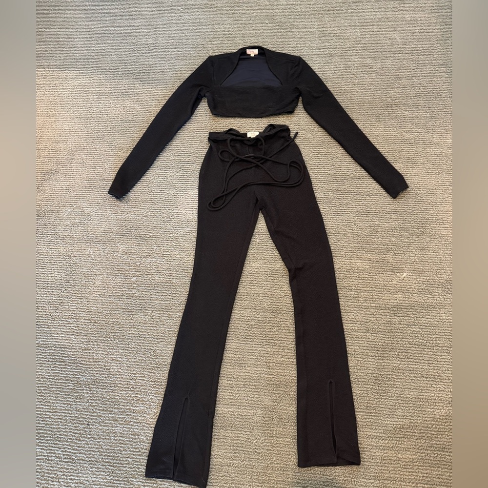 Camila Coelho Black Crop Top + Pant Set / Size S + XS